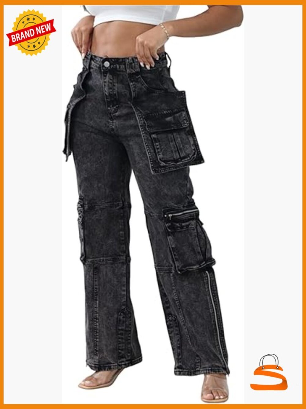 High Waist Baggy Cargo Jeans Wide Leg Stretchy Denim Pants Y2K Streetwear